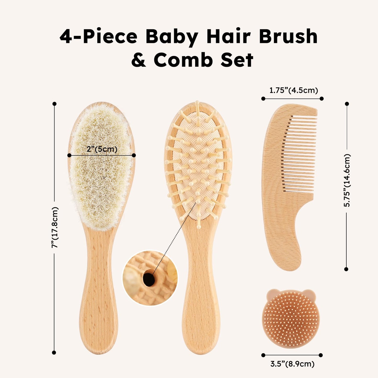 Yoofoss 4 Piece Baby Brush and Comb Set, Wooden Baby Brush with Natural Ultra Soft Goat Hair, Baby Hair Brush for Newborn, Baby Brush Set for Boy Girl