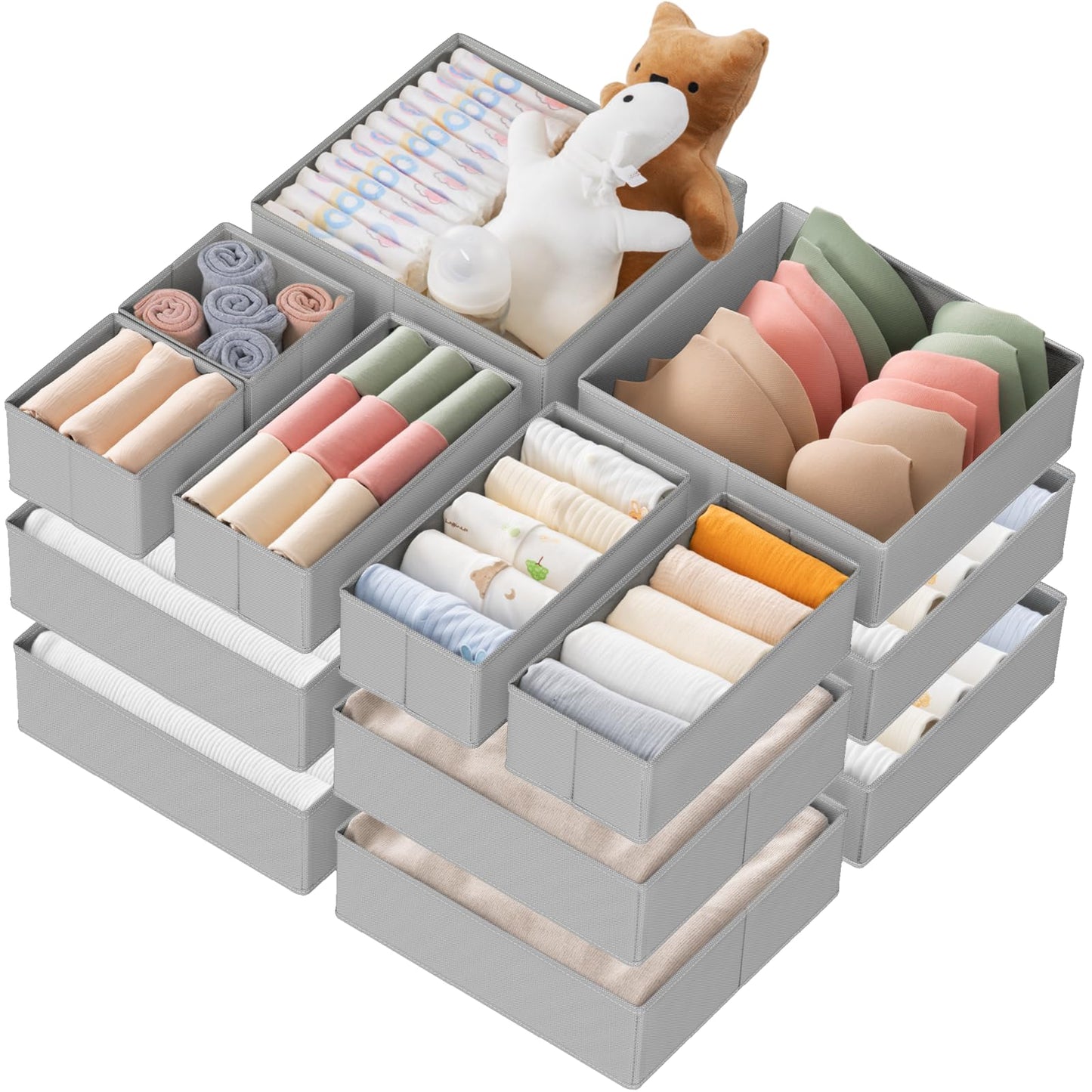 Criusia Drawer Organizer Clothes, 10 Pack Dresser Organizer for Baby Clothes, Underwear, Sock- Foldable Closet Organization and Storage Dividers Bins for Nursery, Bedroom (Beige)