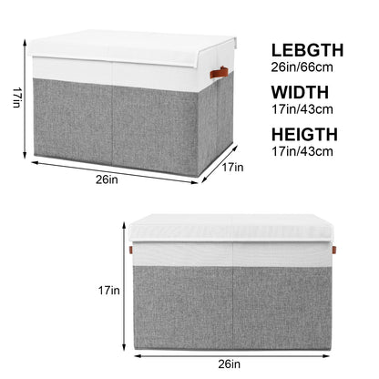 Large Toy Storage Box with Lid, Sturdy Toys Storage Chest Bin Organizer Basket with Dividers for Kids, Boys, Girls, Nursery, Closet, Bedroom, Playroom 25"x13" x16" (Beige and White)
