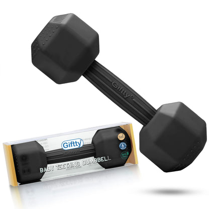 Giftty Baby Dumbbell Toy - Silicone Infant Rattle Teething Toy Teether Toddler Sensory Toy Durable Safe Exercises Workout Weight - Great Gift for Girls and Boys (1pcs 4.8oz - Gray)
