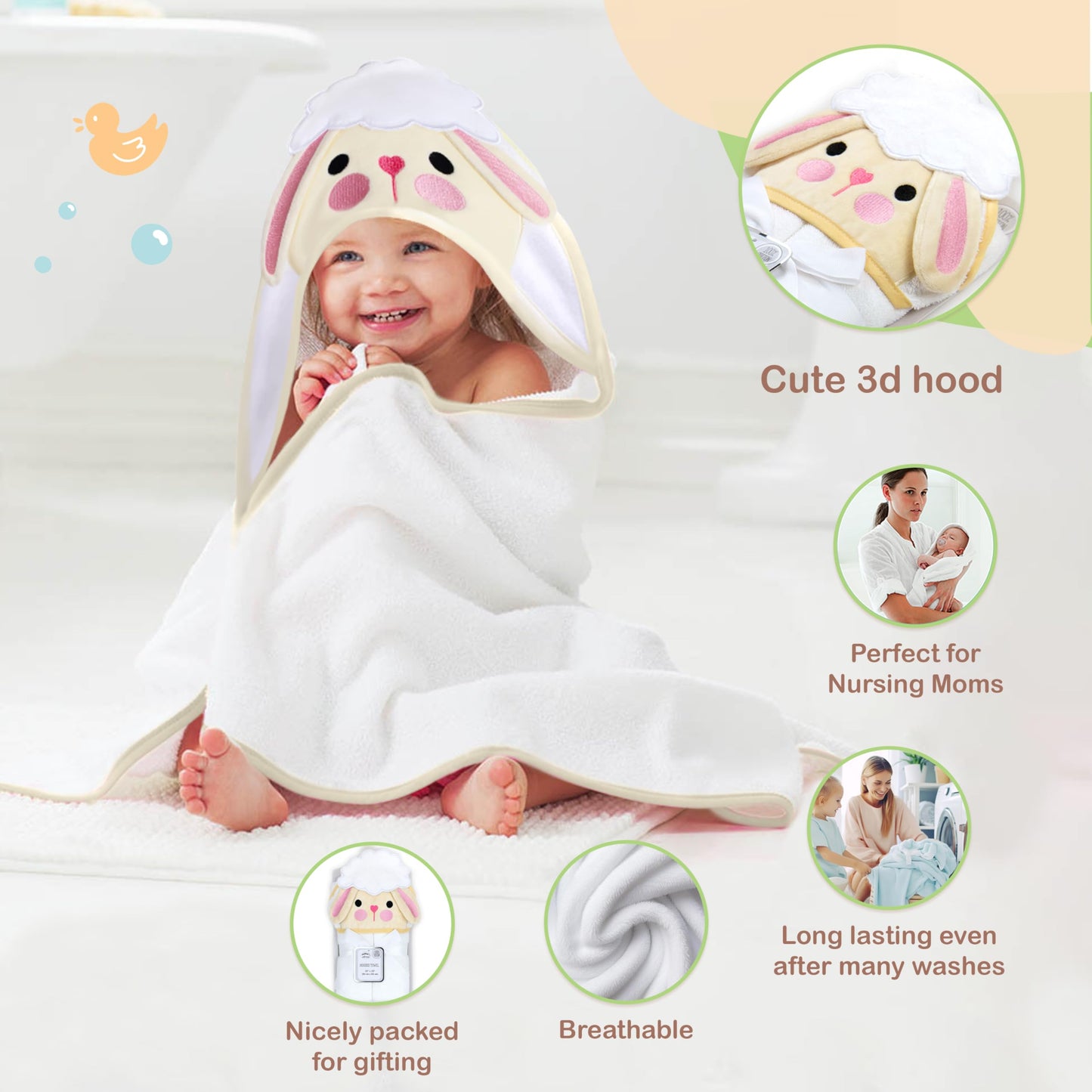 Mother's Choice Baby Hooded Towel - Large 33x33 Inch, 100% Cotton, Ultra-Soft & Absorbent Bath Towel for Newborns, Infants, Boys & Girls (Butterfly)
