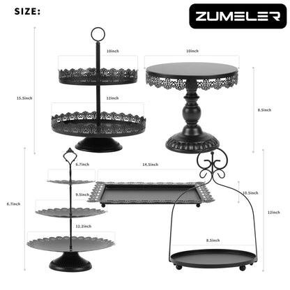 ZUMELER Gold 5Pcs Cake Stands Set Metal Round Cupcake Holder Cookies Dessert Display Plate Serving Tower Tray Platter with Handl for Baby Shower Wedding Birthday Party Celebration