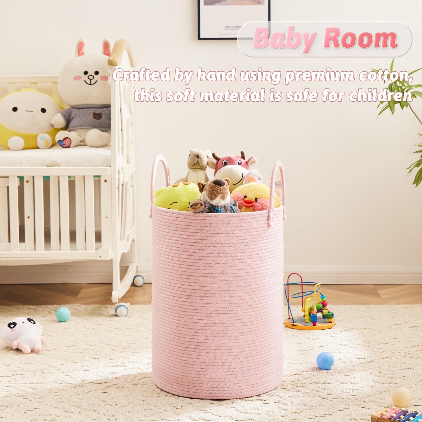 Laundry Basket,Woven Cotton Rope Laundry Hamper,60L for Decor Storage of Dirty Clothes,Toys and Blankets in Bathroom,Baby Room and Living Room