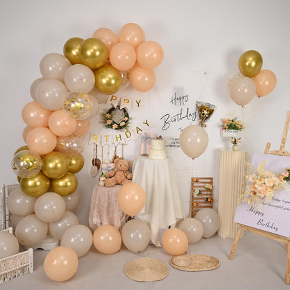 Neutral Balloons Arch Kit, Pink Beige Boho Balloons Garland with Double Stuffed Sand White Balloon for Baby Shower Birthday Wedding Bridal Shower Party Decorations