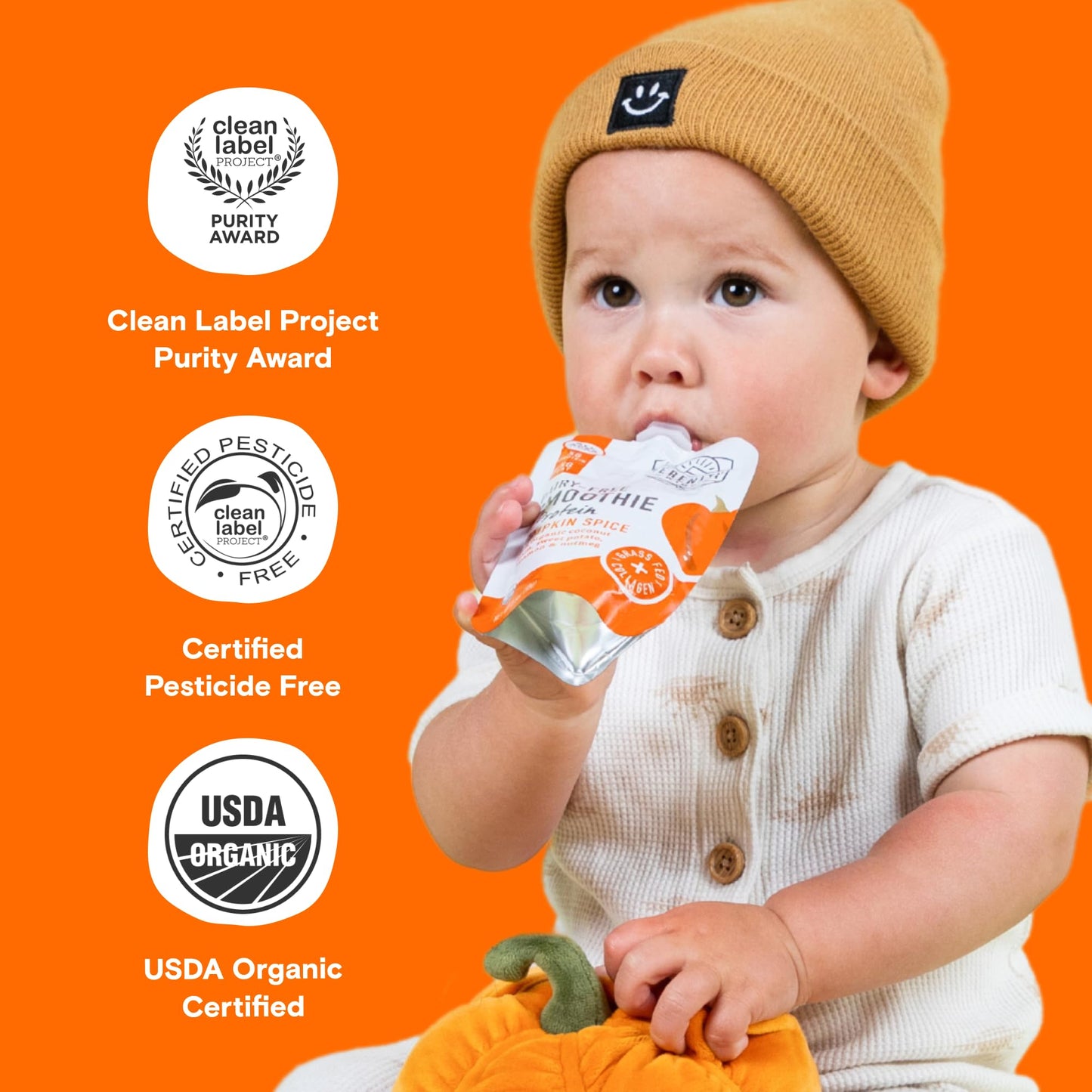Serenity Kids 6+ Months Dairy-Free Smoothie Baby Food | USDA Organic | Grass Fed Collagen Protein | 3.5 Ounce BPA-Free Pouch | Berry Butternut | 12 Count