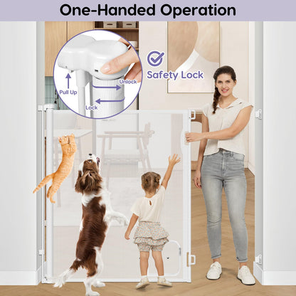 48 Inch Extra Tall Pet Gate Retractable Baby Gate with Cat Door - No Jumping Over, 55" Wide Retractable Dog Gate Indoor 4ft Extra Tall Cat Gate for Doorway Outdoor Deck Gate, White
