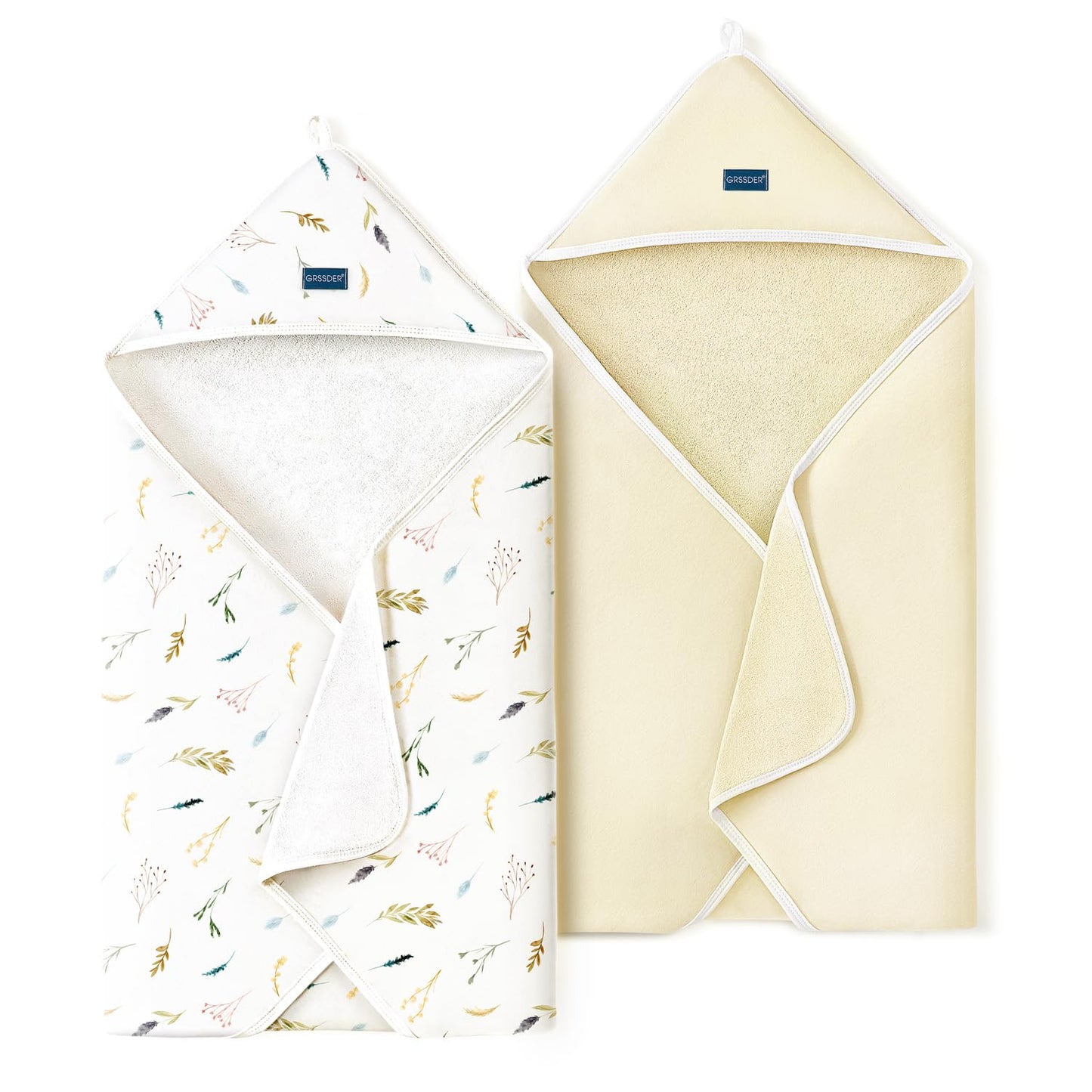 GRSSDER Baby Hooded Towel 2 Pack for Newborn, Super Soft Bath Towels with Original Design, Ultra Absorbent Knit Terry, Large Toddler Towels with Hood for Girls, Shower Gifts for Infant, 34"x 34"