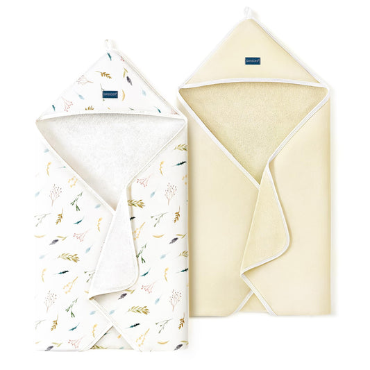 GRSSDER Baby Hooded Towel 2 Pack for Newborn, Super Soft Bath Towels with Original Design, Ultra Absorbent Knit Terry, Large Toddler Towels with Hood for Girls, Shower Gifts for Infant, 34"x 34"