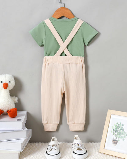 SANMIO Baby Boy Clothes 0-18 Months Newborn Outfits Short Sleeve Romper Top and Suspender Pants Baby Boy Summer Clothing 2Pcs