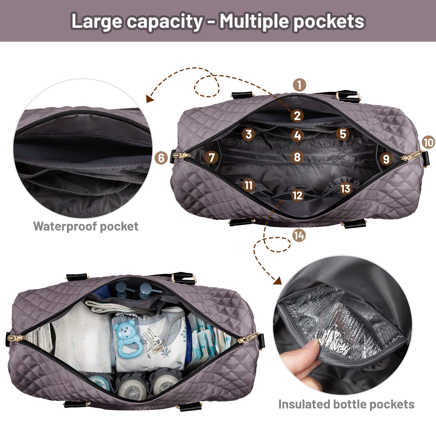 LOVEVOOK Diaper Bag Tote with Pacifier Case and Changing Pad, Large Capacity Mommy Bag for Hospital and Weekender Travel, Functional Baby Bag Newborn Baby Essential, Black