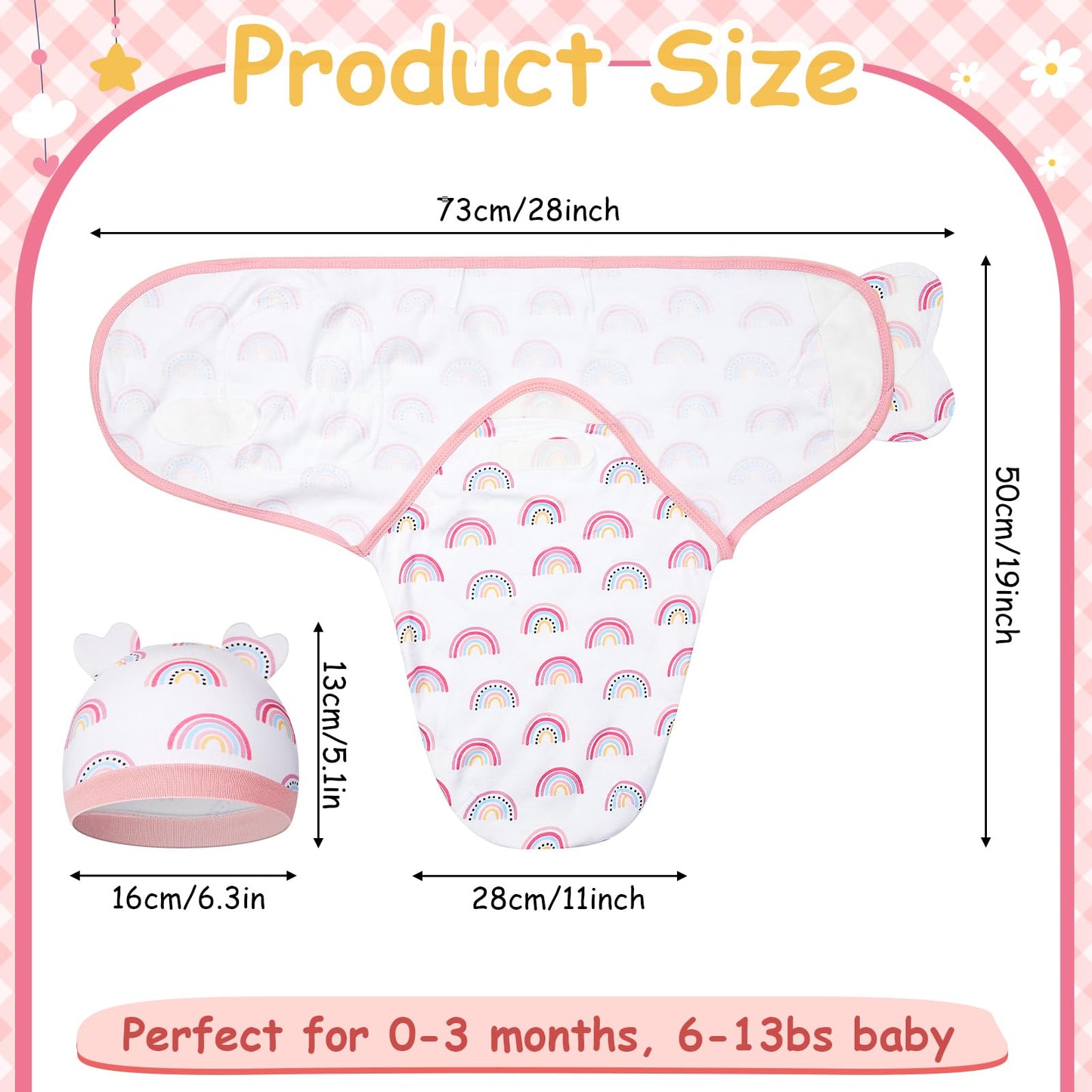 Ramede 6 Pack Baby Swaddle Blanket with Hats Sleep Swaddle for 0-3 Months Newborn Sacks Soft Cotton Wearable for Boy Girl