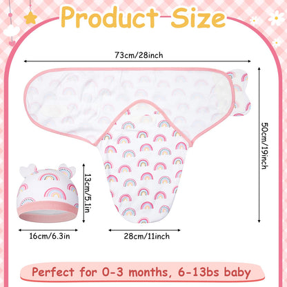 Ramede 6 Pack Baby Swaddle Blanket with Hats Sleep Swaddle for 0-3 Months Newborn Sacks Soft Cotton Wearable for Boy Girl