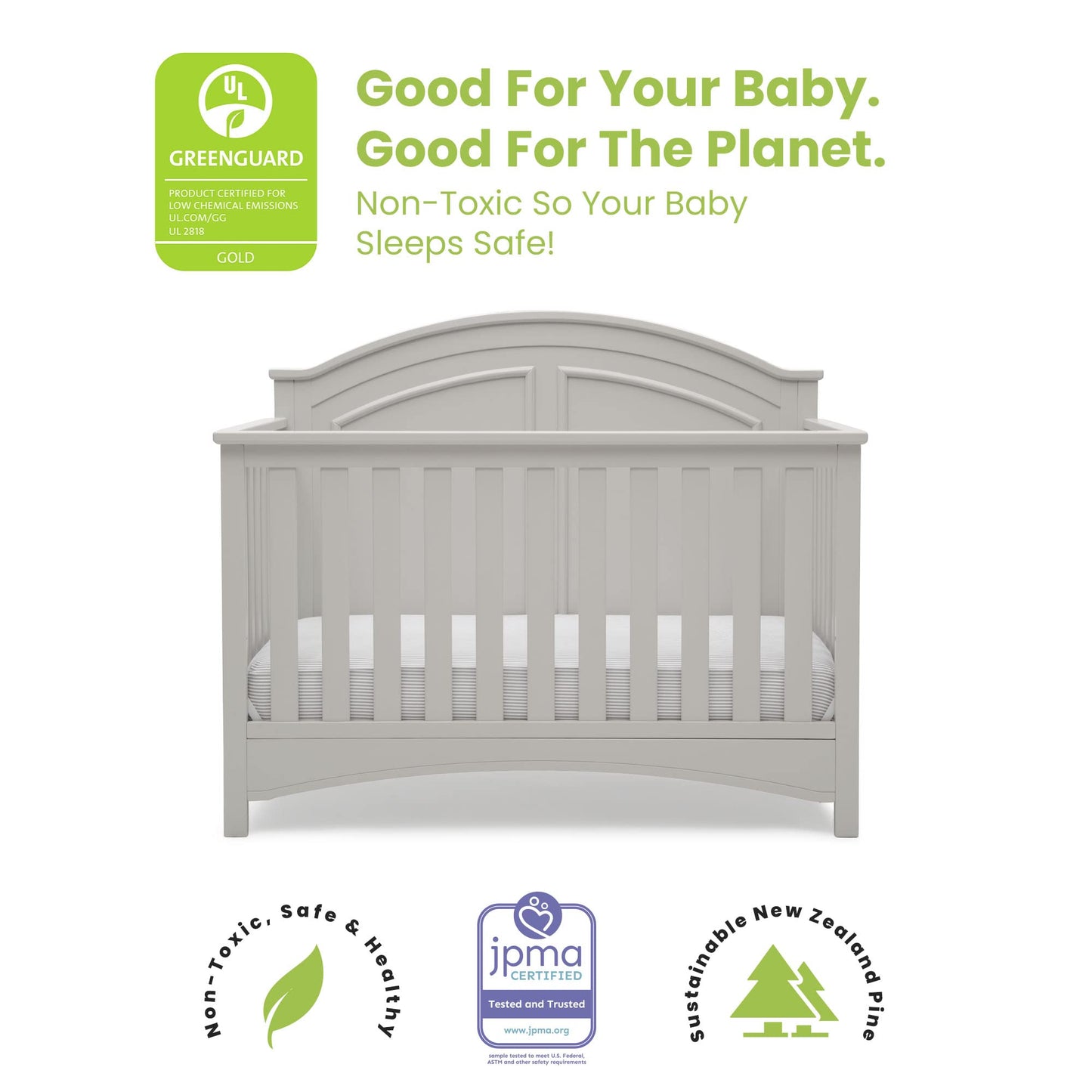 Delta Children Perry 6-in-1 Convertible Crib - Greenguard Gold Certified, Bianca White