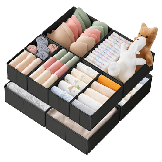 Criusia Drawer Organizer Clothes, 10 Pack Dresser Organizer for Baby Clothes, Underwear, Sock- Foldable Closet Organization and Storage Dividers Bins for Nursery, Bedroom (Beige)
