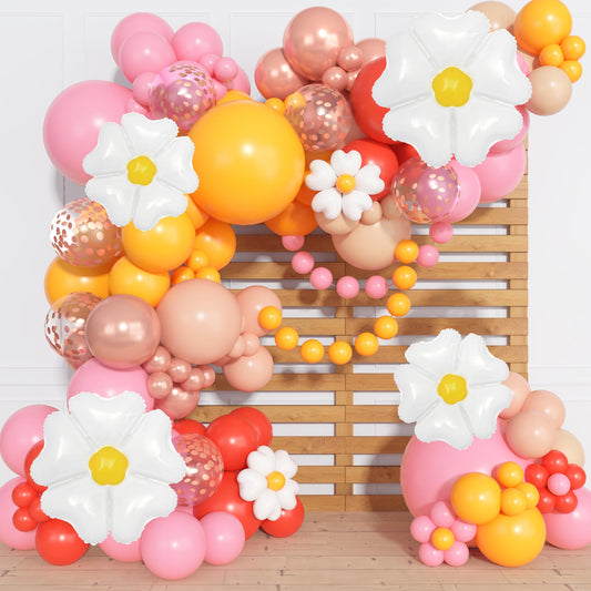 168Pcs Daisy Balloon Arch Garland Kit, Pastel Blue Orange Yellow Purple Confetti Daisy Wild Flower Balloons for Boho Two Groovy One Birthday Floral Girl Baby Shower Spring Wedding Party Decorations