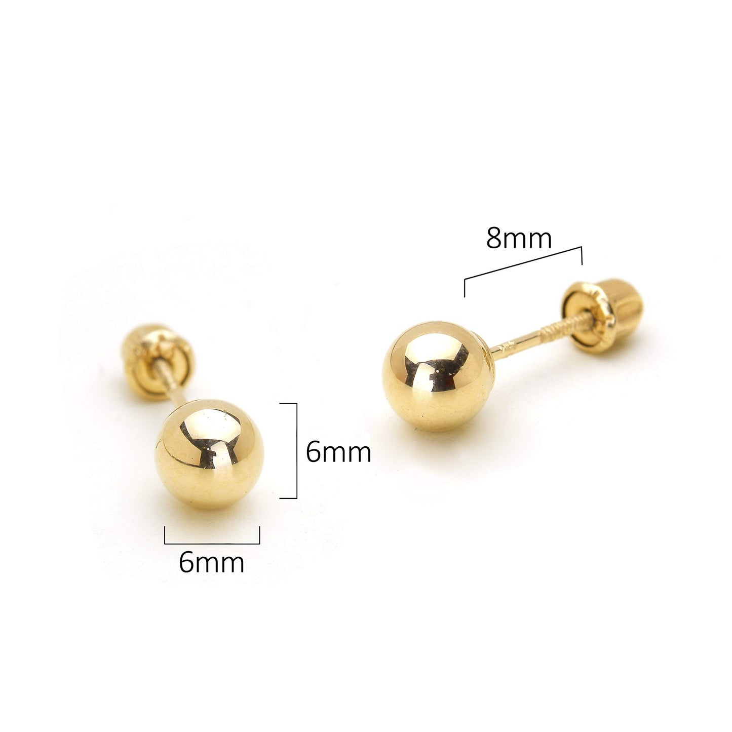 14k Yellow Gold 2,3,4,5,6mm Plain Hollow Gold Ball Children Screw back Baby Girls Stud Earrings