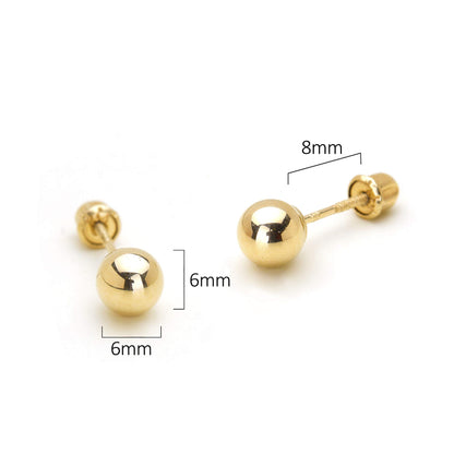 14k Yellow Gold 2,3,4,5,6mm Plain Hollow Gold Ball Children Screw back Baby Girls Stud Earrings