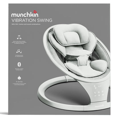 Munchkin Baby Swing, Portable and Lightweight, Bluetooth Enabled Electric Infant Rocker with Natural Sway in 5 Ranges of Motion, Newborn Nursery Essentials, White/Grey
