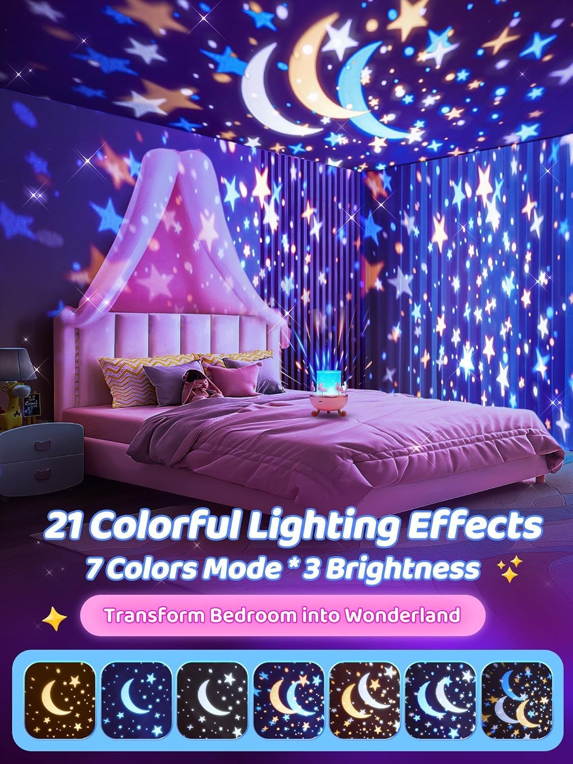 One Fire Baby Night Light Projector, 15 Sound Machine Star Projector for Kids Room,15 Films Star Light Projector 3-9 Year Old Girl Gifts Toys,Brightness Baby Night Lights for Nursery Kawaii Room Decor
