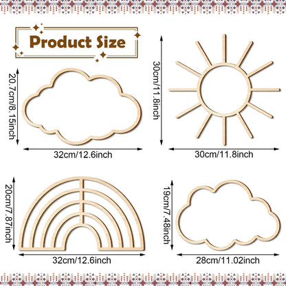 Kathfly4 Pieces Boho Nursery Cloud Star Wall Decor Wooden Babyroom Moon Rattan Wall Decor Wooden Rainbow for Children Baby Kids Boys Girls Bedroom Nursery Pendant(Cloud Moon Star)