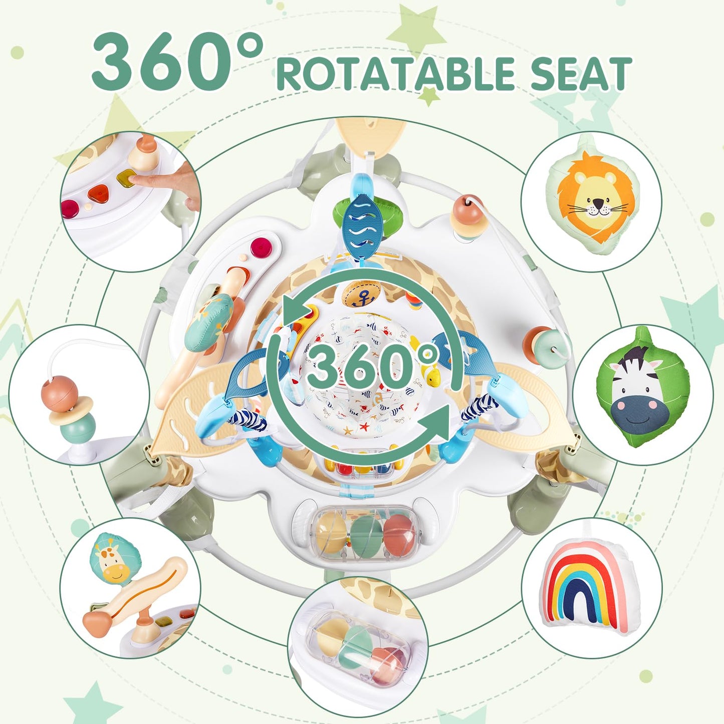 Baby Activity Center, 3-in-1 Baby Jumper, Infant Activity Center with 360° Rotating Seat, Music, Lights, 3 Adjustable Heights, Infant Activity Jumper for 6+ Months JP2401