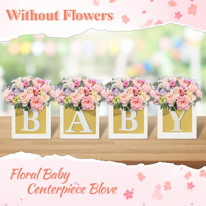 4 Pcs Baby Shower Flower Boxes Centerpieces Decoration Rose Gold Baby Block Floral Holder Centerpiece Baby In Bloom Gender Reveal Birthday Party Decors Table Display Its A Girl Its A Boy