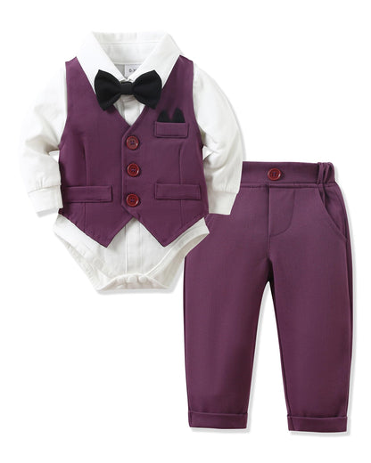 YALLET Baby Boy Clothes Suit 0-24 Months Infant Gentleman Outfits Formal Dress Shirt+Bowtie+Vest+Pants Set Baby Wedding Suits
