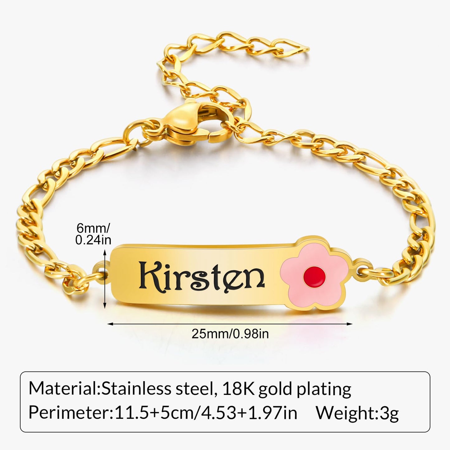 Personalized Baby Name Bracelet, 18K Gold Plated Customized Bracelets Id Protection Bracelet New Born Birthday Gift for Toddler Girls Boys