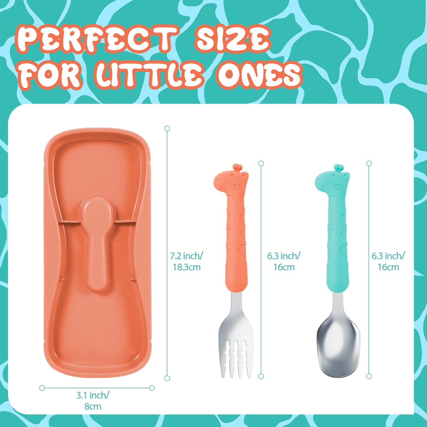 lohodo Toddler Utensils Kids Spoon and Fork Set 18/8 Stainless Steel Silverware BPA Free Pink & Purple Cute Giraffe Child Flatware with Travel Case for Age 3+