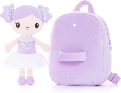 Gloveleya Toddler Backpack Kids Backpack with Candy Purple Doll 9"