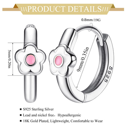 MILACOLATO 925 Sterling Silver Small Hoop Earrings Toddler 18K Gold Plated Daisy Earrings Pink Yellow FLower Huggie Hoop Earrings for Women Hypoallergenic Earrings for Sensitive Ears
