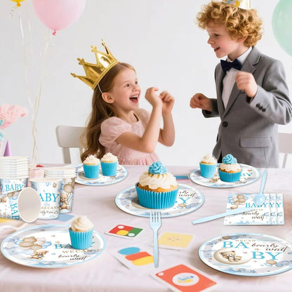 168pcs Bear Party Plates, Bear Birthday Decorations & Baby Shower Supplies - Bear Themed Plates, Cups, Napkins for "We Can Bearly Wait" Baby Shower Decorations, Kids Party Supplies