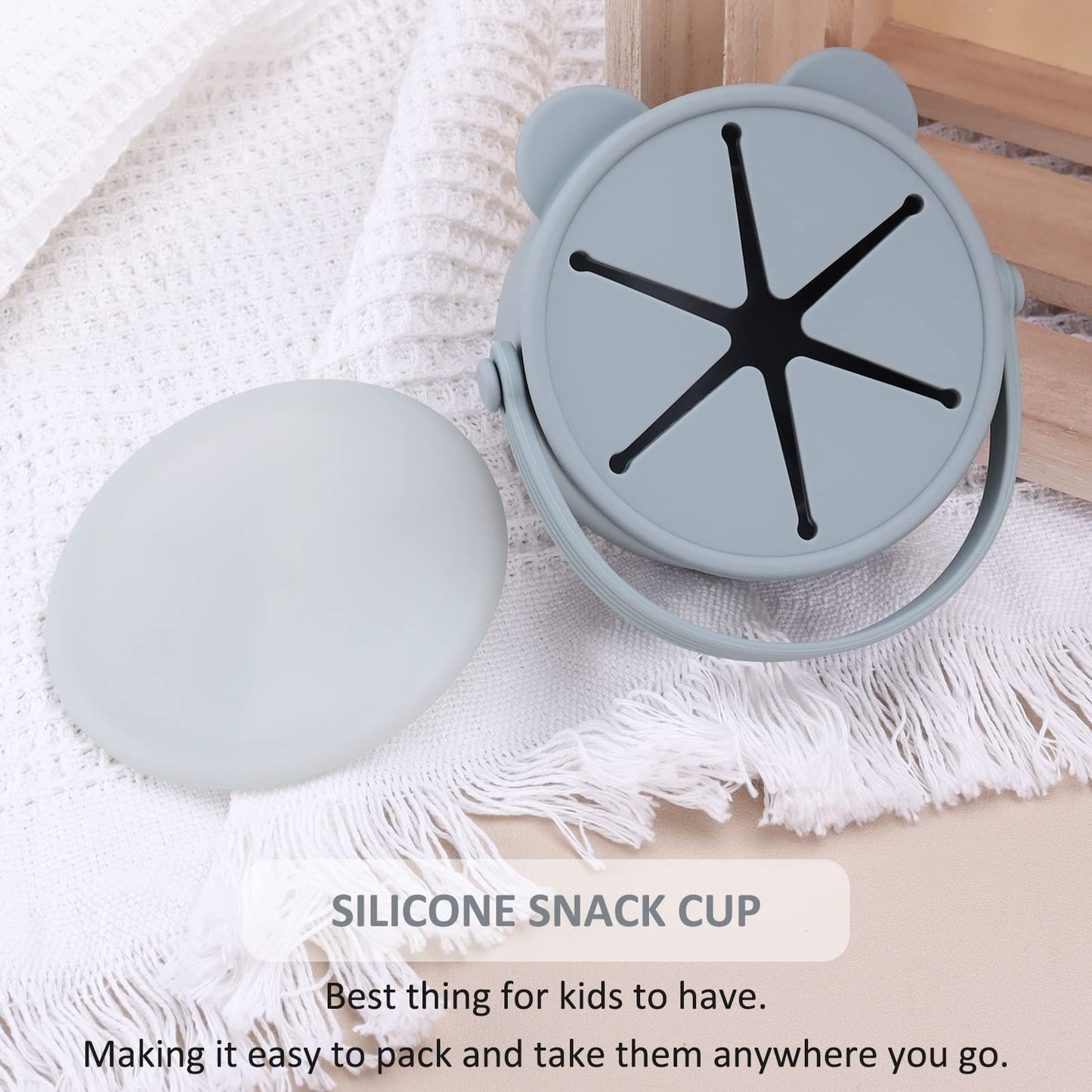 Silicone Snack Cups for Toddlers, Toddler Snack Containers, Baby Treat Catcher with DustProof Lid 2 Pack Dishwasher Safe and BPA Free 9 Oz
