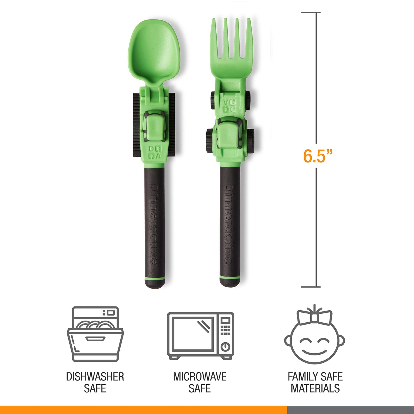 Dinneractive Utensil Set for Kids – Construction Themed Toddler Forks and Spoons, Toddler Utensils – 2PC Set – Fuchsia Construction Utensils For Toddlers - Loader & Tractor Toddler Spoons and Forks