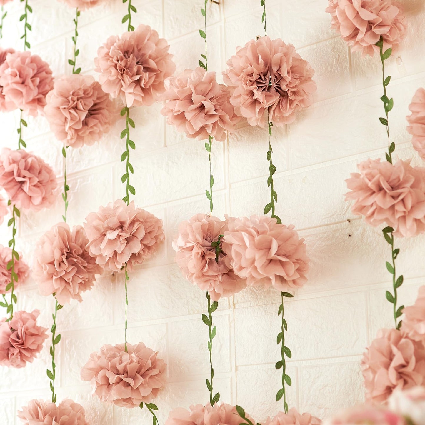 Nude Tissue Paper Pom Pom Garlands, Paper Flowers for Birthday Decorations, Baby Shower, Wedding Engagement, Bridal Shower, Spring Summer Party Decorations