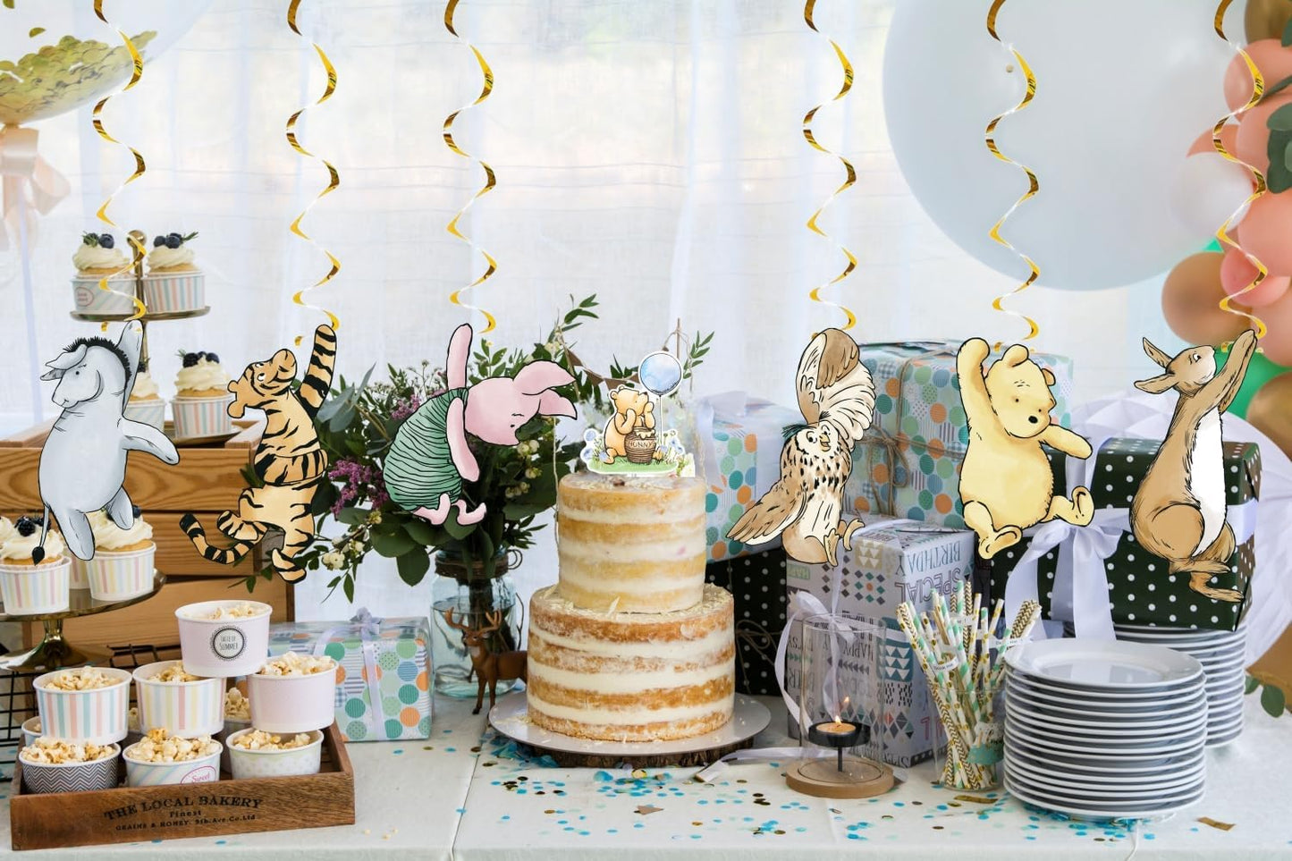 18Pcs Winnie Baby Shower Decorations Classic Pooh Hanging Decorations Swirls for Birthday Supplies Oh Baby Party Deocration