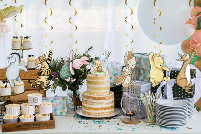18Pcs Winnie Baby Shower Decorations Classic Pooh Hanging Decorations Swirls for Birthday Supplies Oh Baby Party Deocration