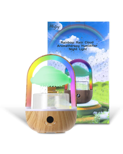 Weljoy Aromatherapy Essential Oil Diffuser Rainbow Rain Cloud Micro Humidifier Water Drip Mushroom Diffuser with Running Lights Rain Sounds for Sleeping-Tabletop Water Fountain&Night Light