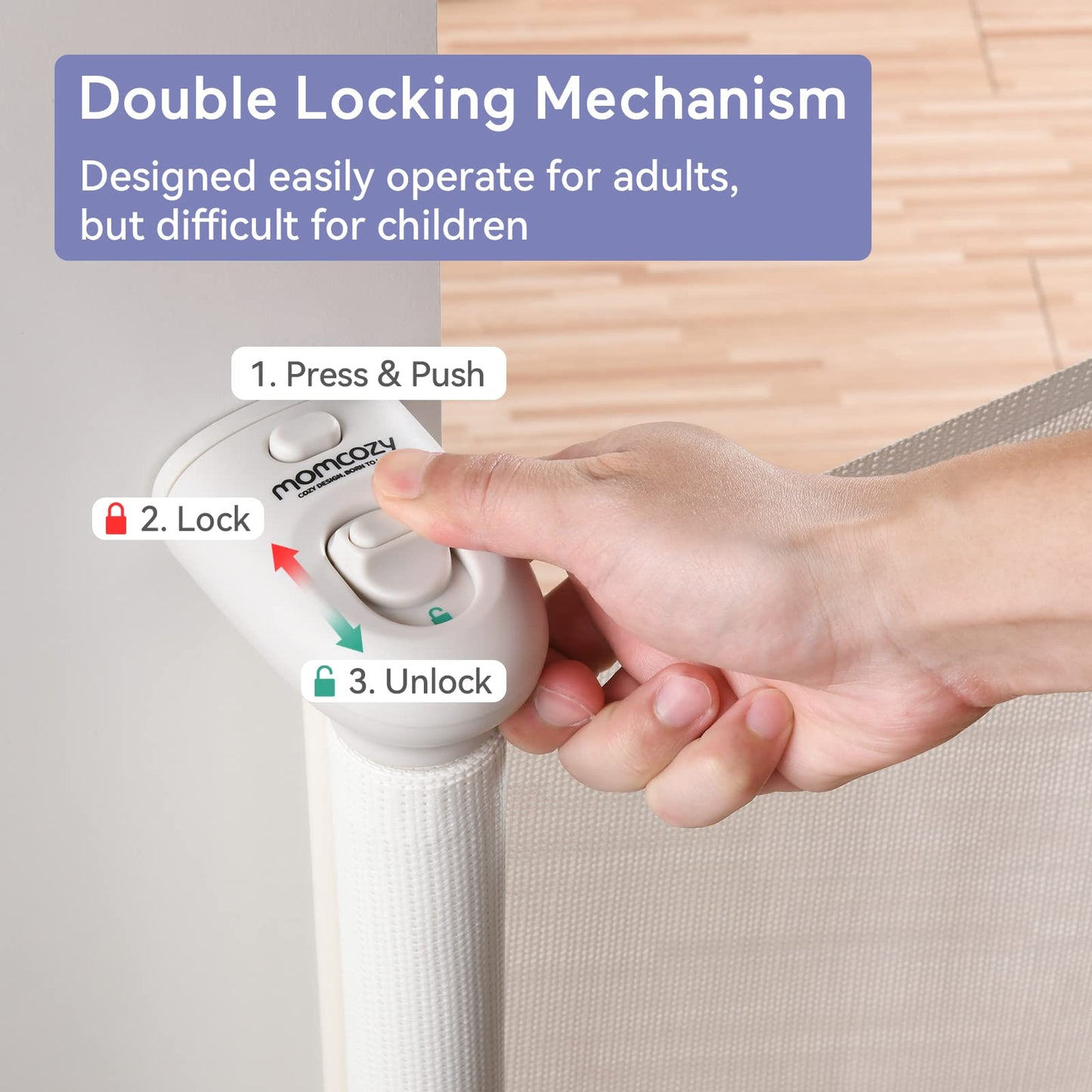 Momcozy Retractable Baby Gate, 33" Tall, Extends up to 55" Wide, Child Safety Baby Gates for Stairs, Doorways, Hallways, Indoor, Outdoor