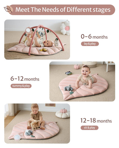 Blissful Diary Baby Play Gym & Activity Mat, Oversize Leaf Shaped Baby Play Mat w 6 Detachable Toys, Tummy Time Mat Promote Motor Skills & Sensory Development Mat, Newborn Infant Baby Essentials Gift