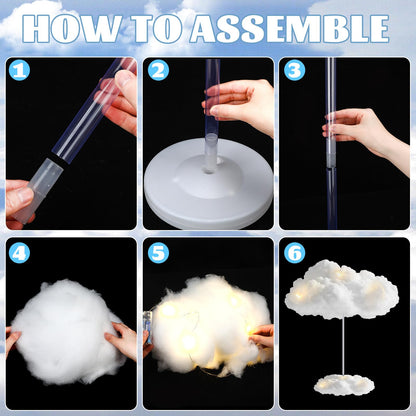 Wettarn 6 Set Cloud 3D Cloud LED DIY Lights Baby Shower Cloud Table Decor Hanging Cloud for Ceiling LED Cloud Kit Fake Cloud Ornament Artificial Cotton Cloud Prop for Wedding Bridal Party Room Decor