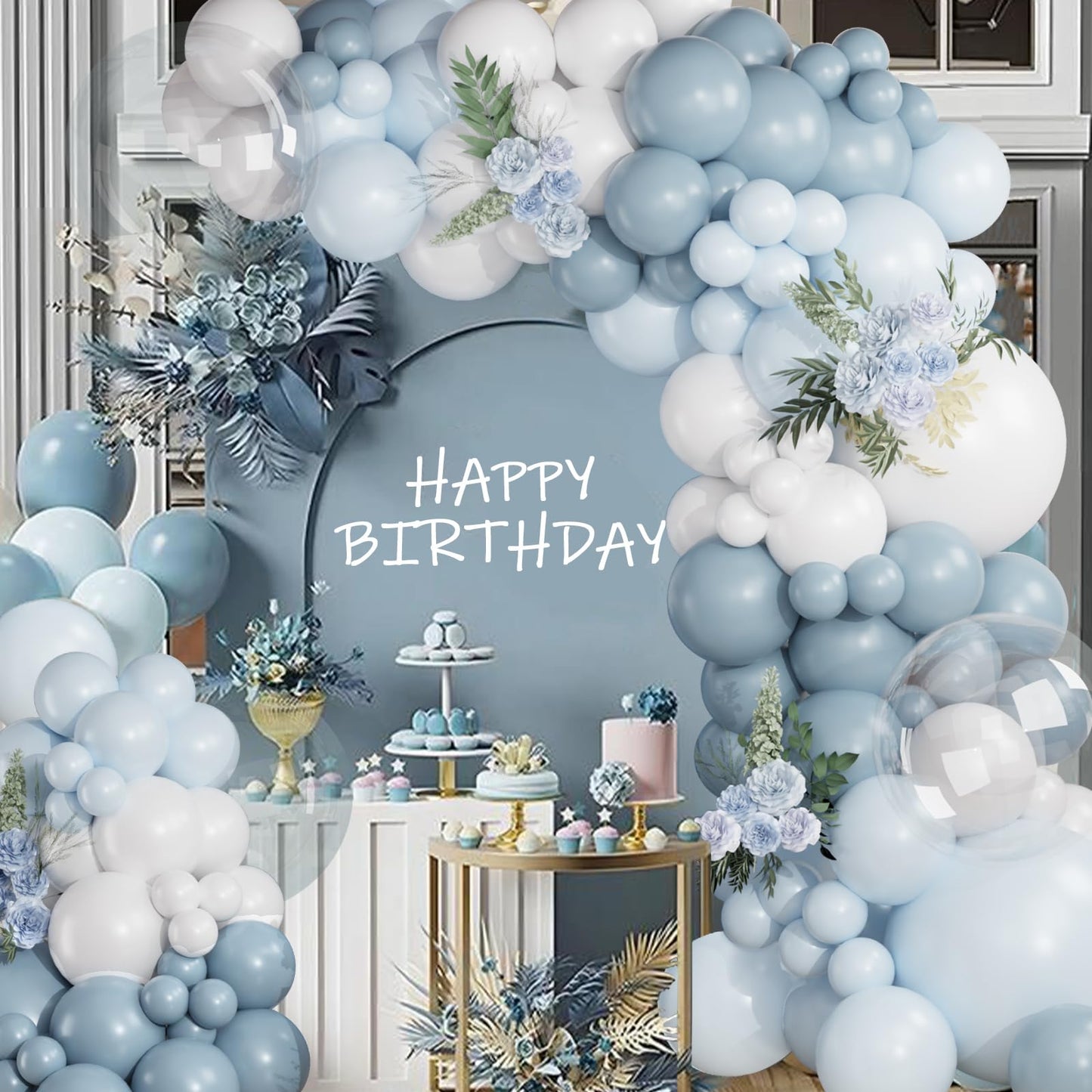 Dusty Blue Balloon Arch Kit,122 Pcs Dusty Blue and White Balloons,MacaronBlue White Balloon Arch Garland Kit for Boy Baby Shower Gender Reveal,Men Birthday,Graduation Decorations,Bridal Shower