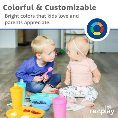 Re-Play Toddler Plates with Dividers - Deep-Walled 3 Compartments Divided Plates for Kids - Dishwasher & Microwave Safe - Made in USA - Set of 3-7.37" x 7.37" x 1.25" - Princess
