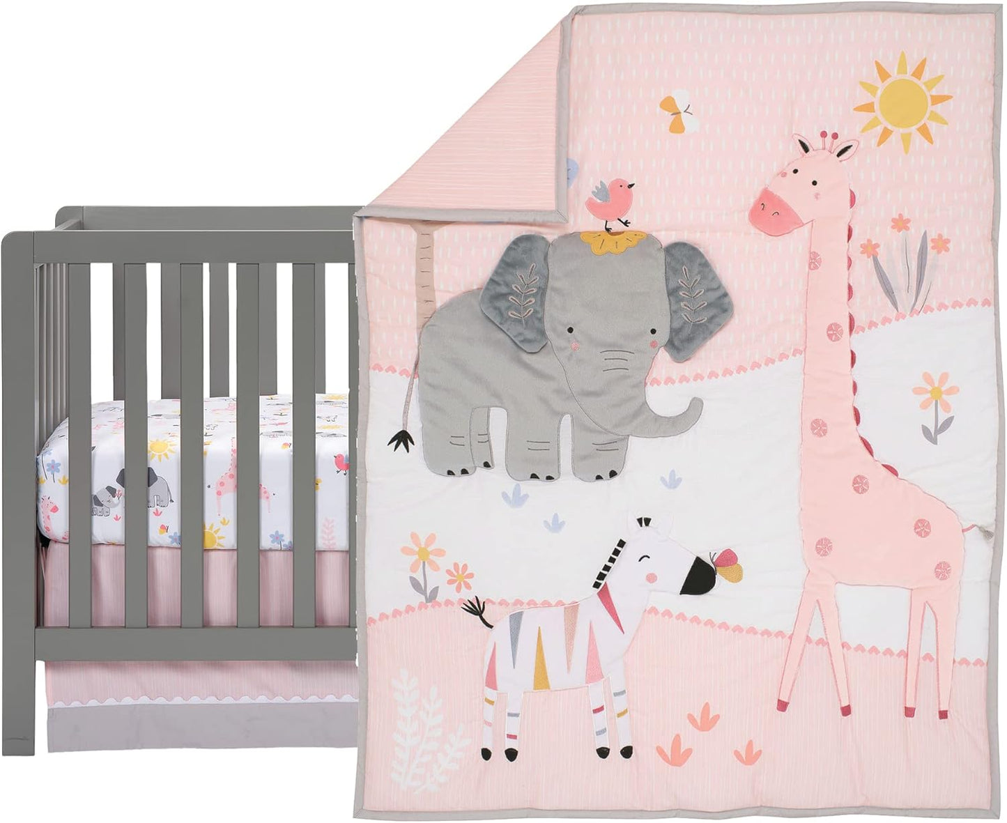 Lambs & Ivy Jazzy Jungle 3-Piece Safari Animals Pink Baby Crib Bedding Set