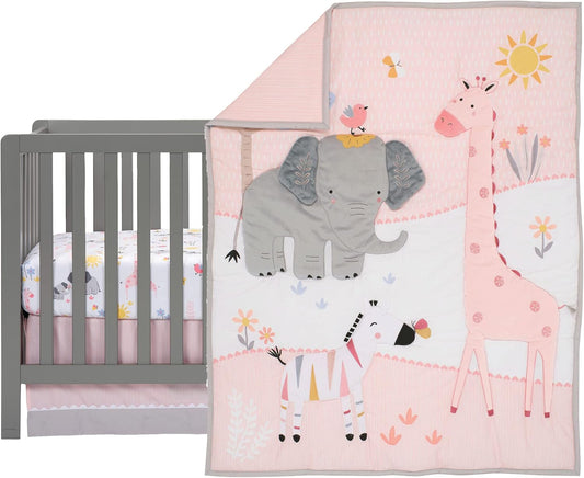 Lambs & Ivy Jazzy Jungle 3-Piece Safari Animals Pink Baby Crib Bedding Set