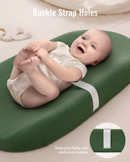 Blissful Diary Muslin Changing Pad Cover for Girls Boys, Soft Baby Diaper Change Table Pad Covers, 2 Pack (Monstera Leaves & Dark Green, Avocado)