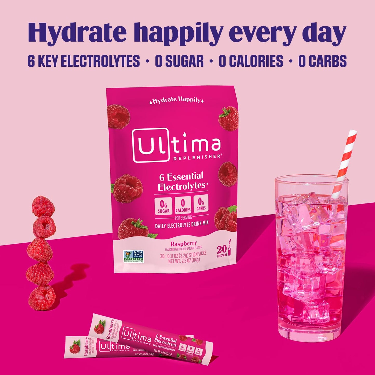 Ultima Replenisher Daily Electrolyte Powder Drink Mix – Tropical Variety, 20 Stickpacks – Hydration Packets with 6 Electrolytes and Minerals – Keto Friendly, Non-GMO and Sugar-Free