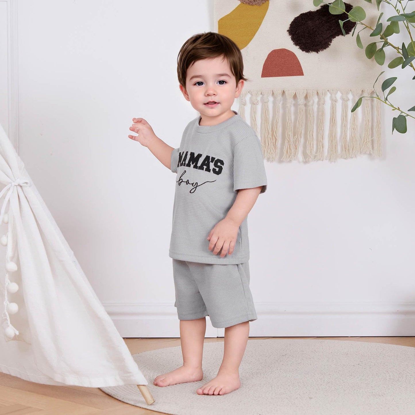 Toddler Baby Boy Summer Clothes Embroidered Waffle Short Sleeve T-Shirts Elastic Shorts Newborn Infant Boy Outfits