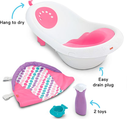Fisher-Price Baby to Toddler Bath 4-in-1 Sling ‘n Seat Tub with Removable Infant Support and 2 Toys, Climbing Leaves