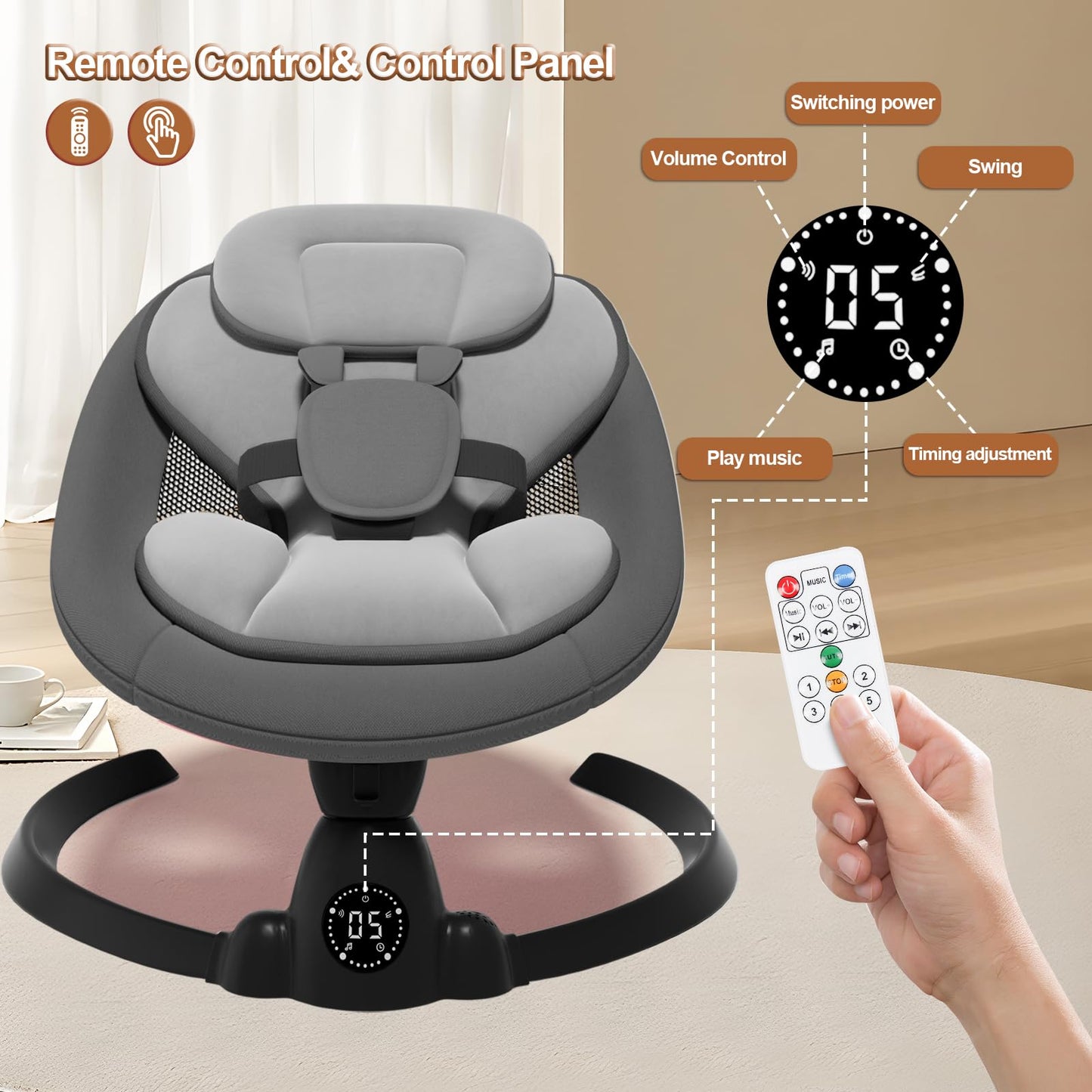 Electric Baby Swings for Infants to Toddler Baby Swing with Remote Control & Bluetooth Music 10-Preset Melodies (Pink)